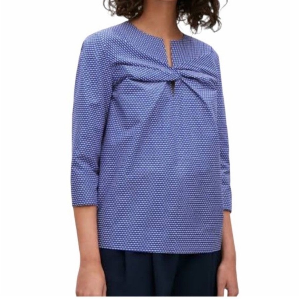 COS Blue Patterned Twist Front Poplin Blouse Size 34/ XS